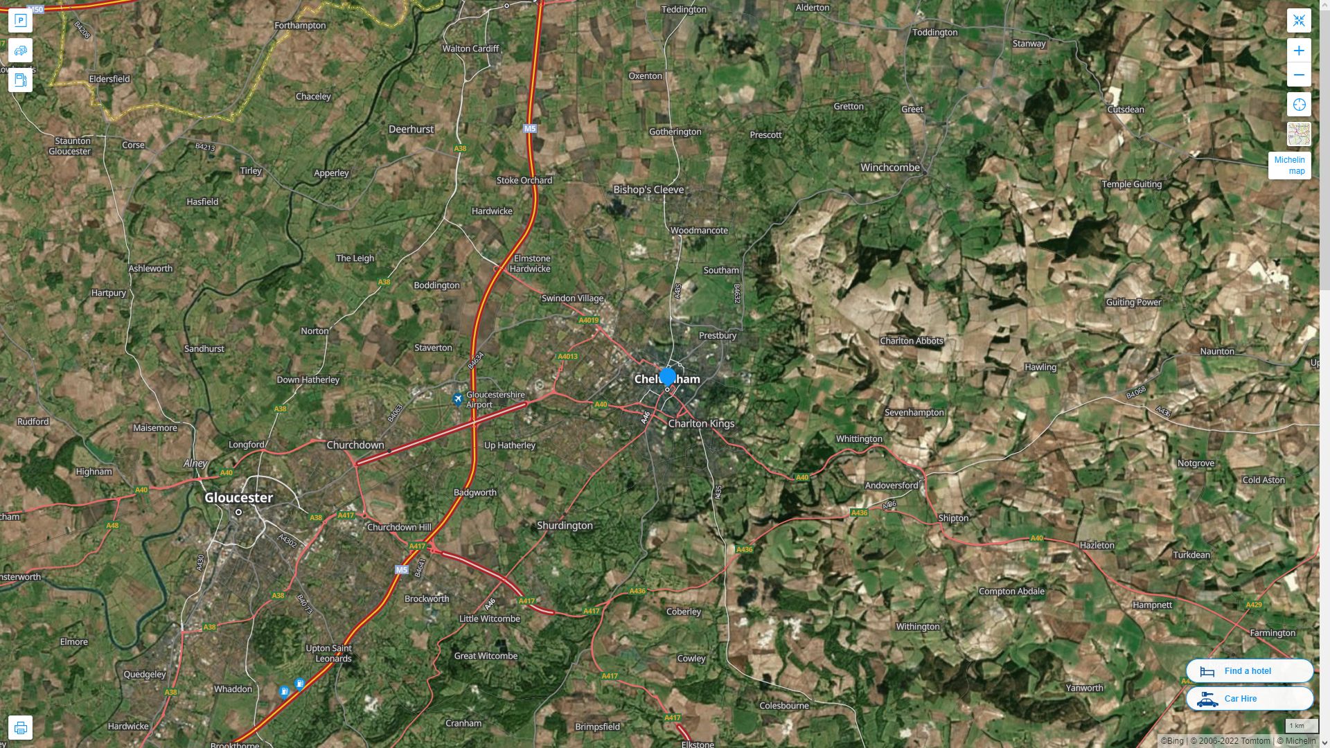 Cheltenham Royaume Uni Autoroute et carte routiere avec vue satellite